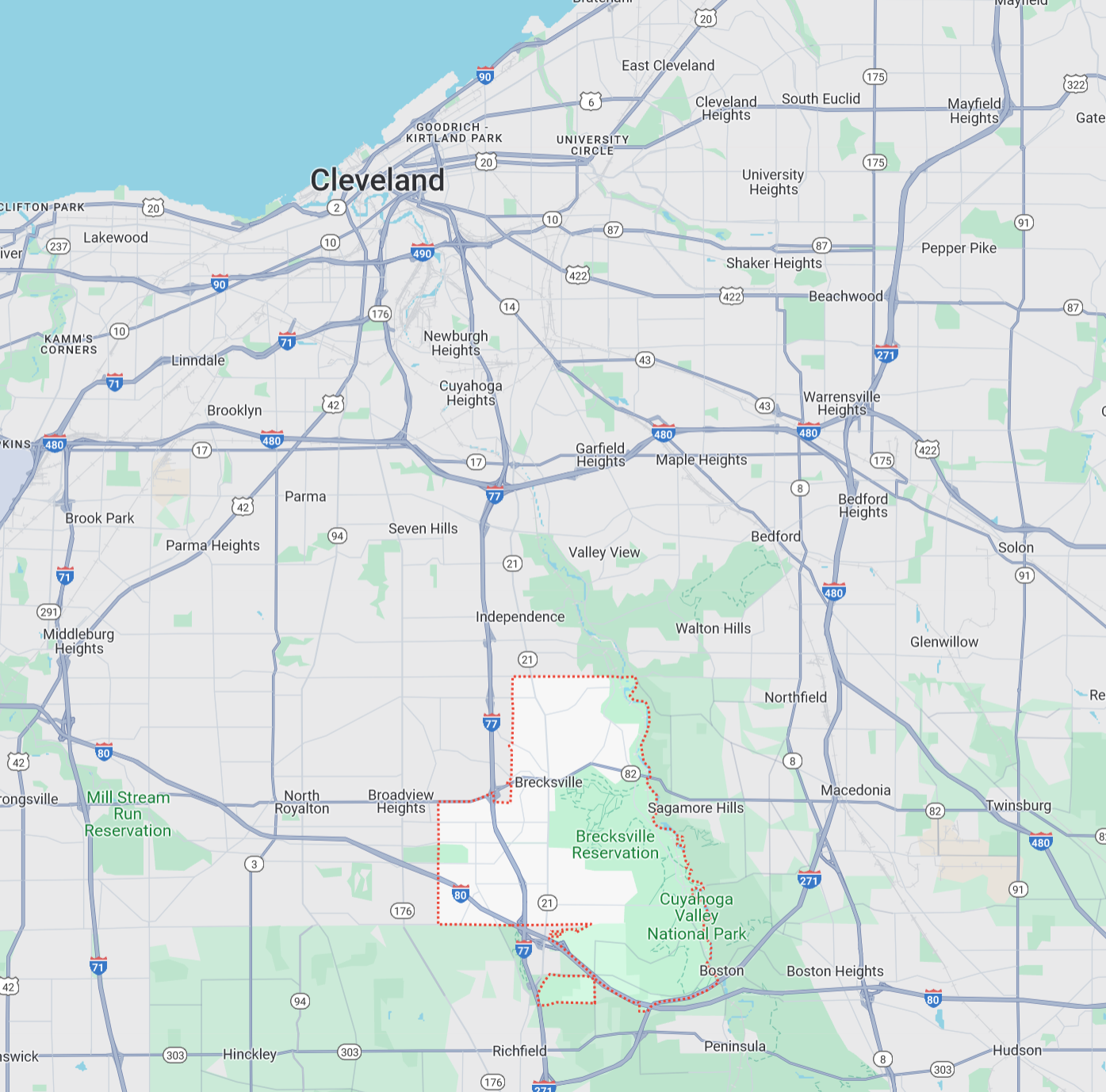 Brecksville, Ohio Travel Service Map