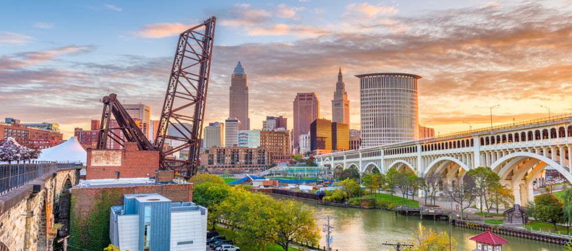 Cleveland, Ohio, USA skyline on the river.